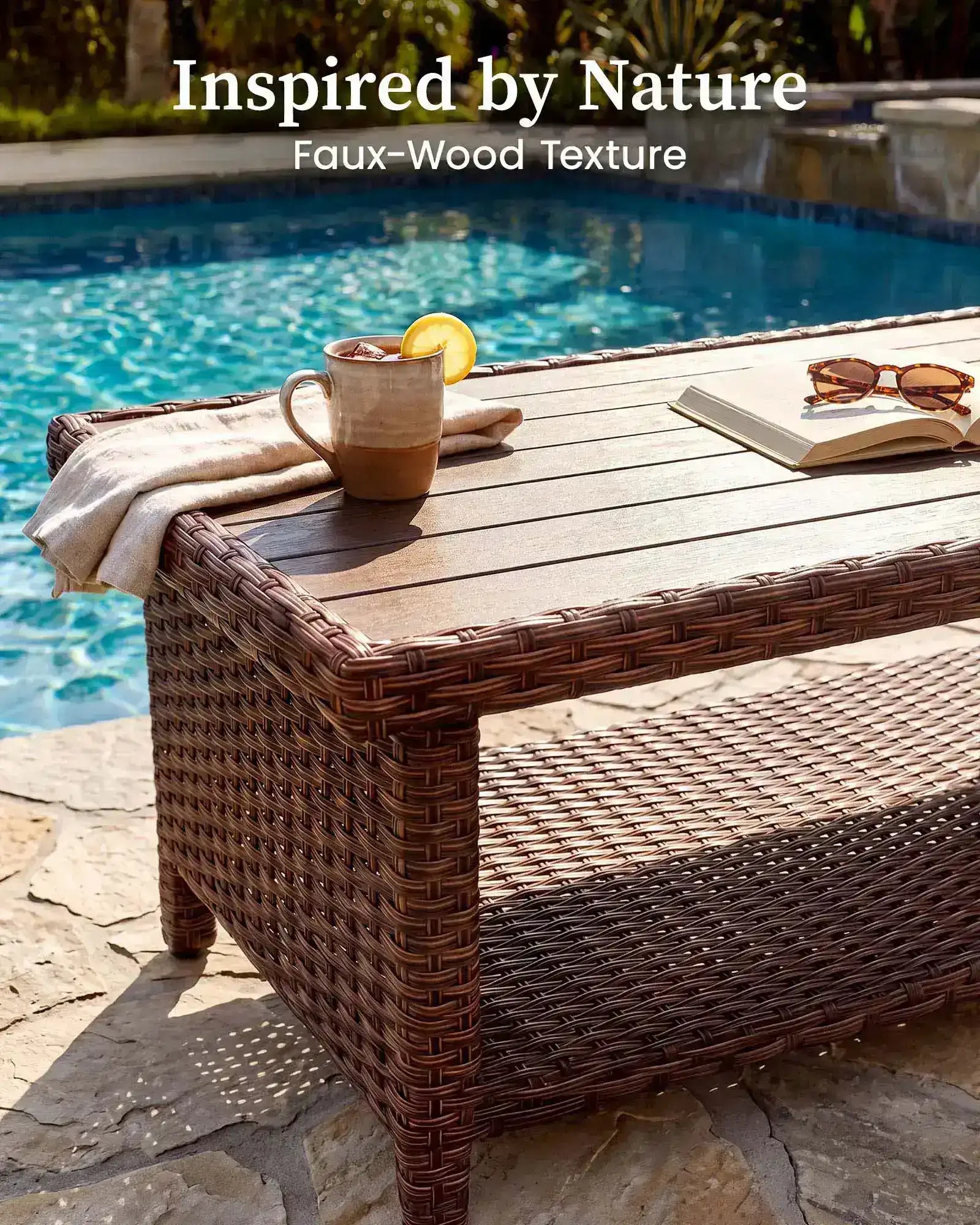 Velscape Blue 7PC Patio Wicker Swivel Glider Recliner Motion Sofa Set