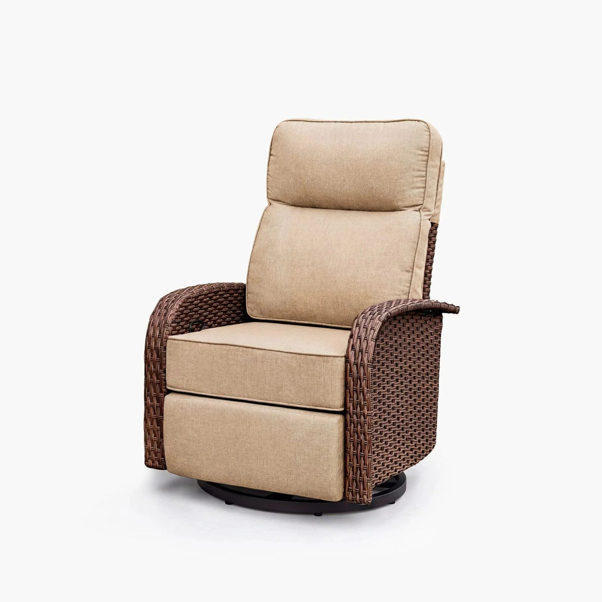 Beige Resort-Grade 3-in-1 Patio Wicker Swivel Glider Recliner