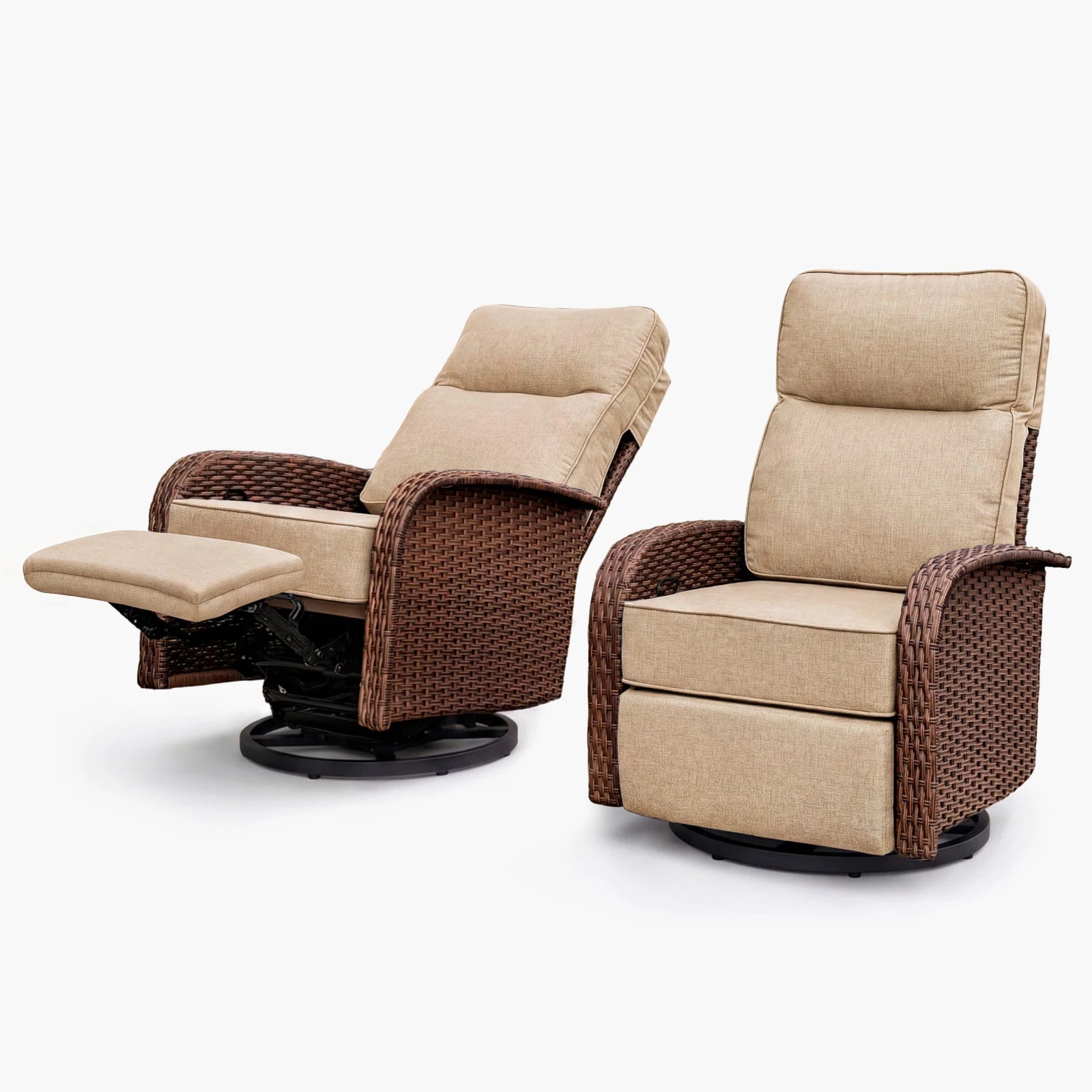 Velscape Beige 2PC 3-in-1 Patio Wicker Swivel Glider Recliners