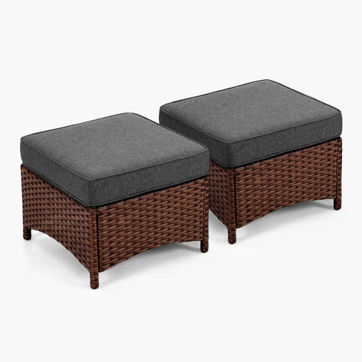 2PC Dark Grey Patio Wicker Ottoman