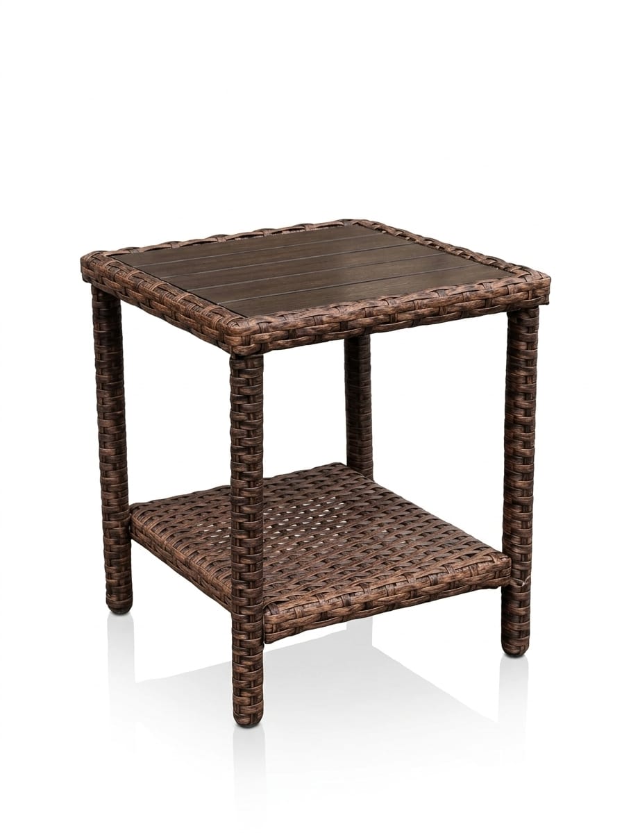 Velscape Patio Wicker Wooden Top Side Table
