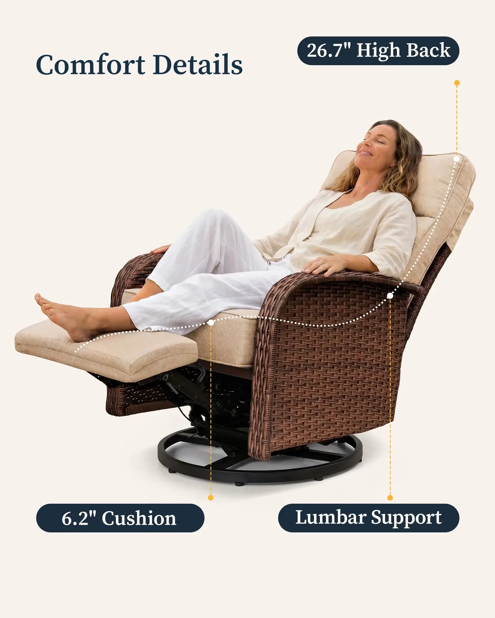 Velscape Beige 2PC 3-in-1 Patio Wicker Swivel Glider Recliner Set with Side Table
