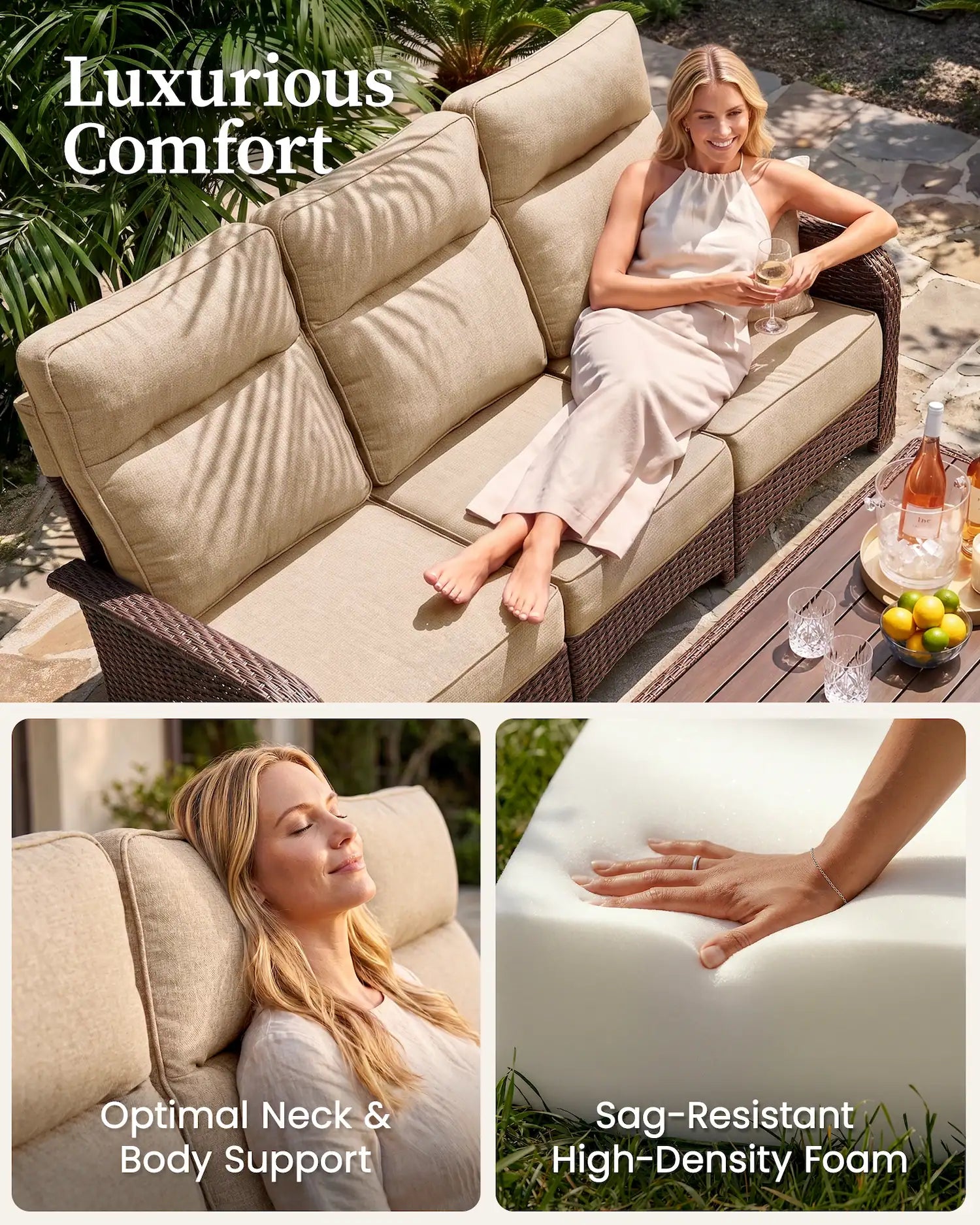 Velscape Beige 10PC Patio Wicker Swivel Glider Recliner Motion Sofa Set