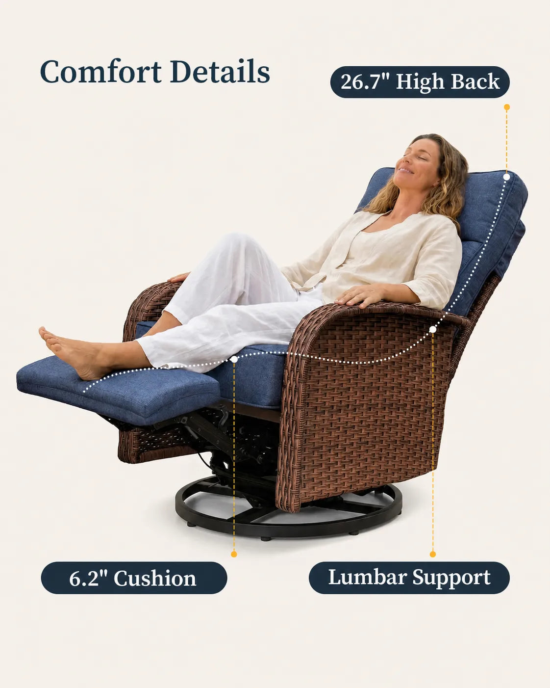 Velscape Blue 2PC 3-in-1 Patio Wicker Swivel Glider Recliner Set with Side Table