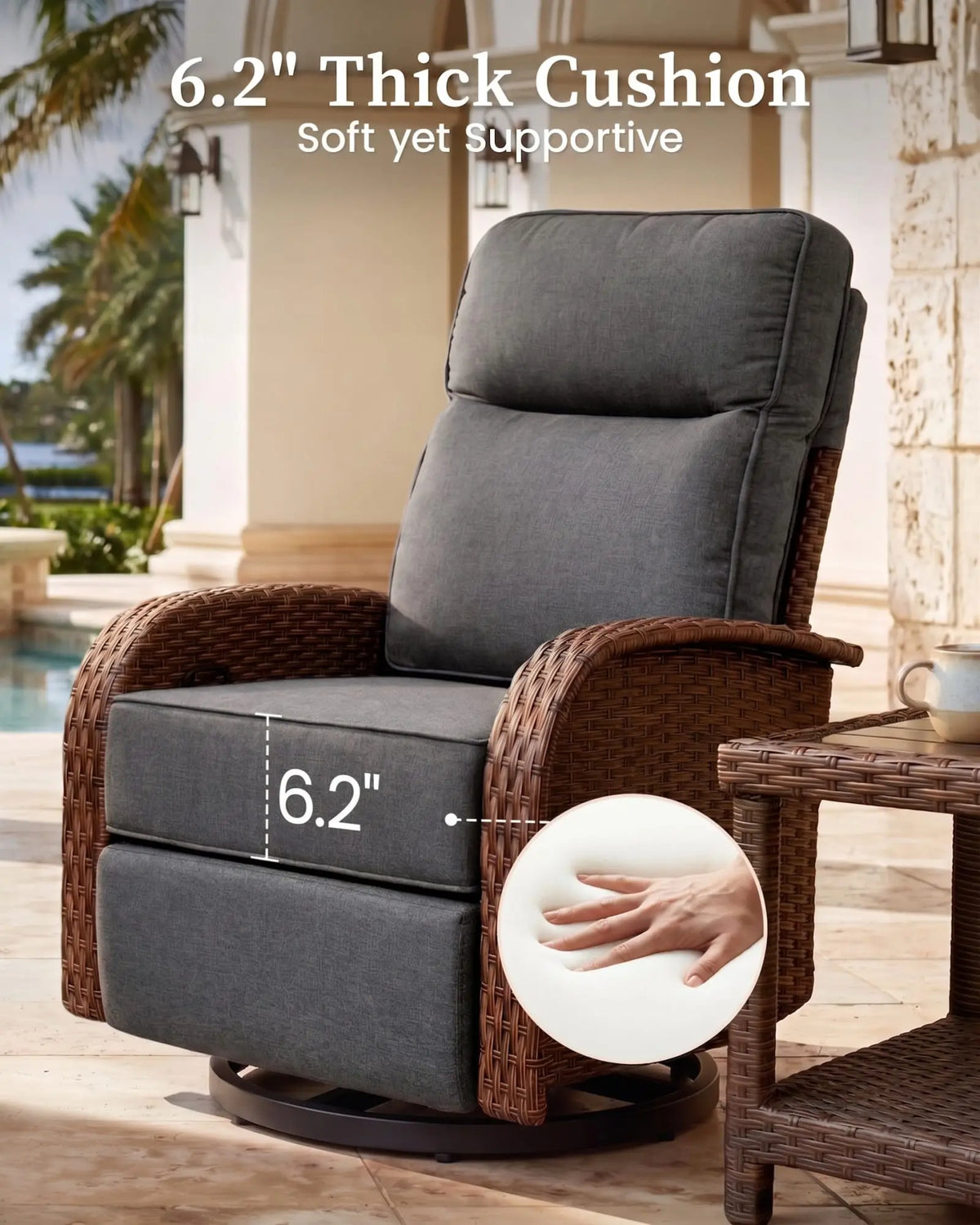 5PC Dark Grey Resort-Grade Patio Wicker Motion Sofa Set with Swivel Glider Recliners