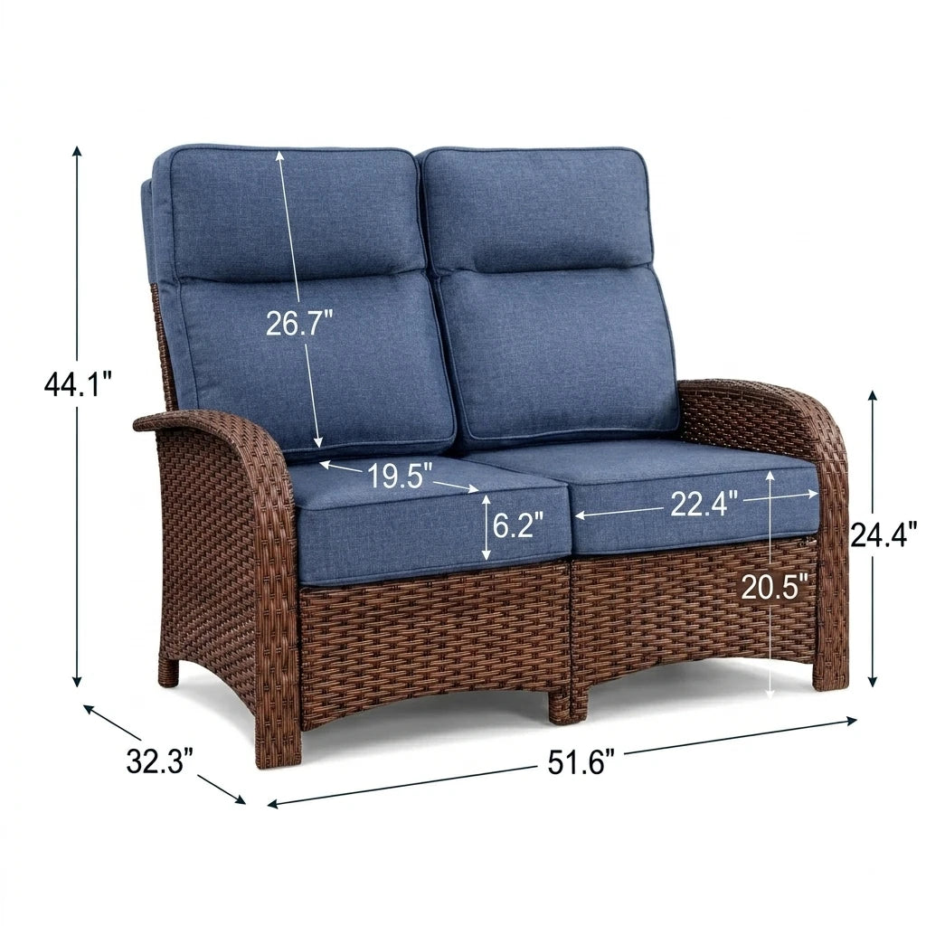 2 Seater Blue Loveseat Patio Wicker Sofa