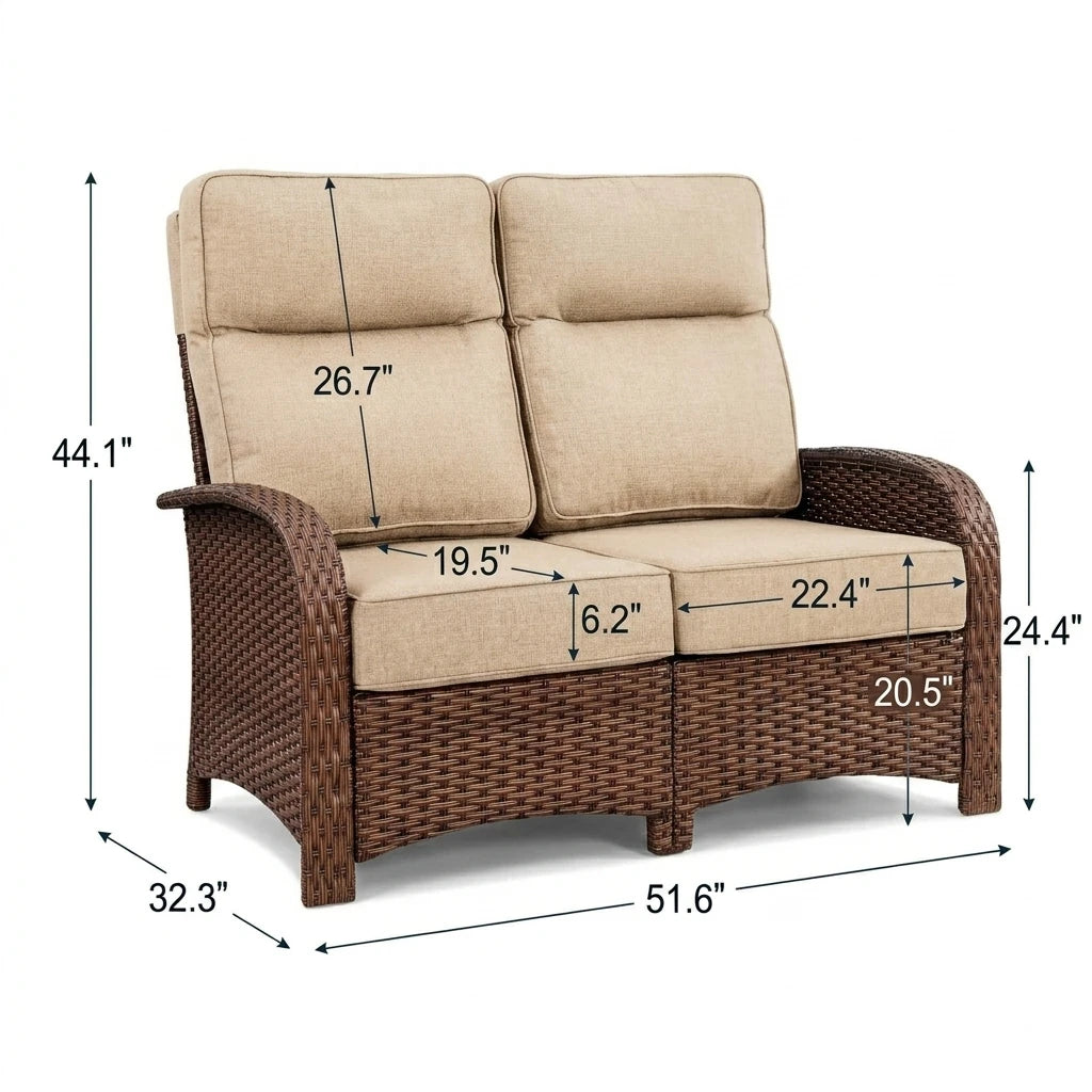 2 Seater Beige Loveseat Patio Wicker Sofa