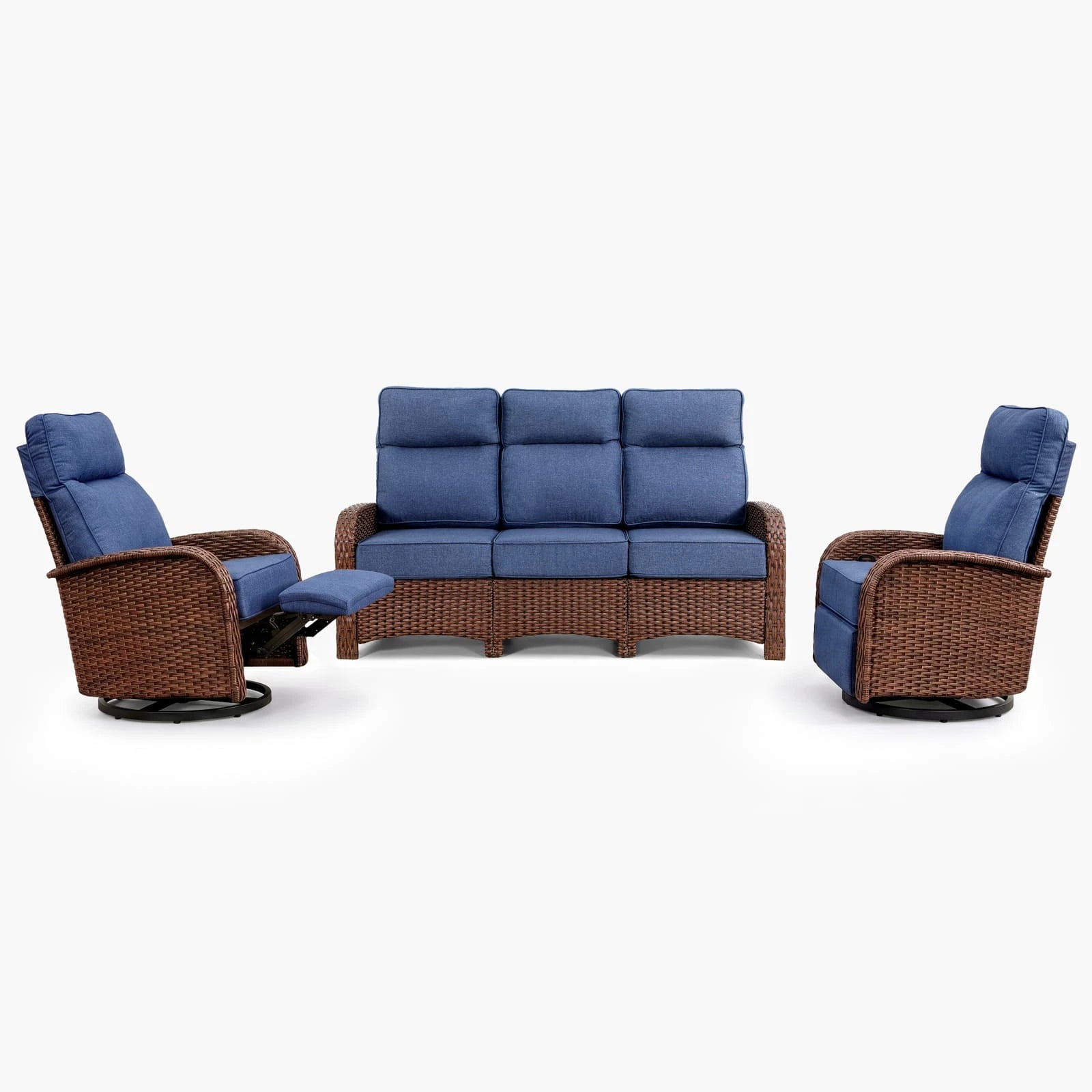 Velscape Beige 3PC Patio Wicker Swivel Glider Recliner Motion Sofa Set