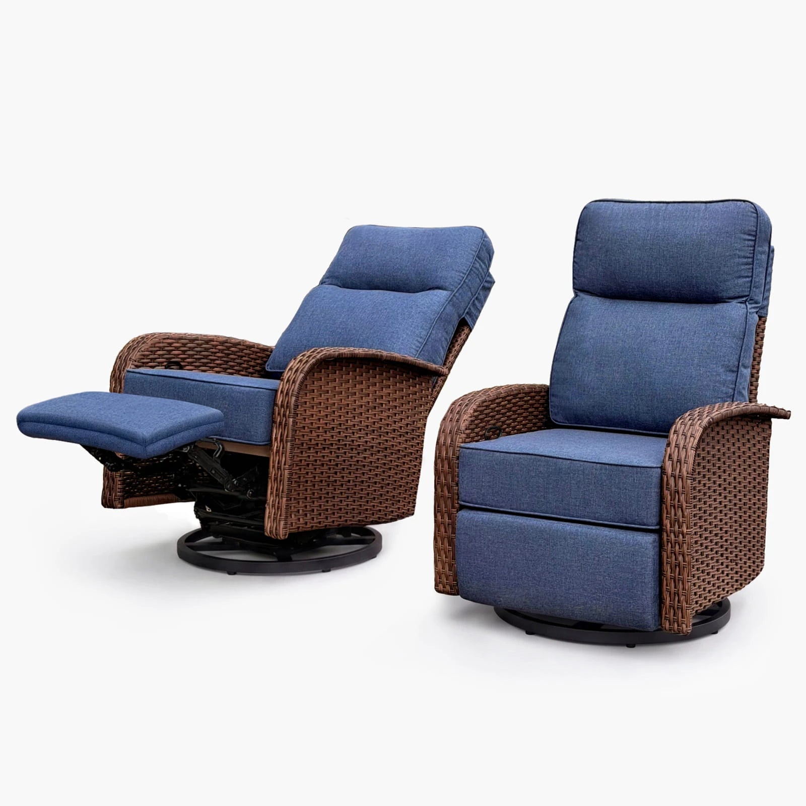 Velscape Beige 2PC 3-in-1 Patio Wicker Swivel Glider Recliners