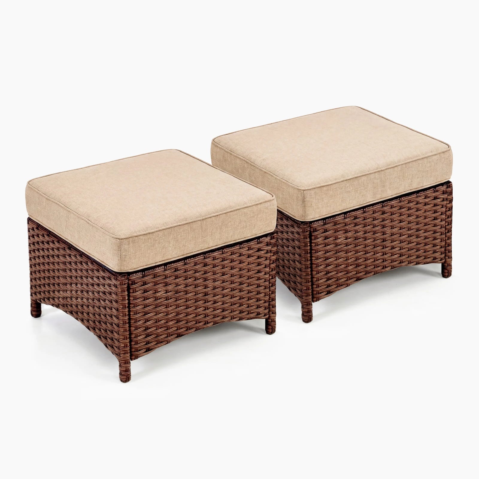 Velscape Beige 2PC Patio Wicker Ottoman