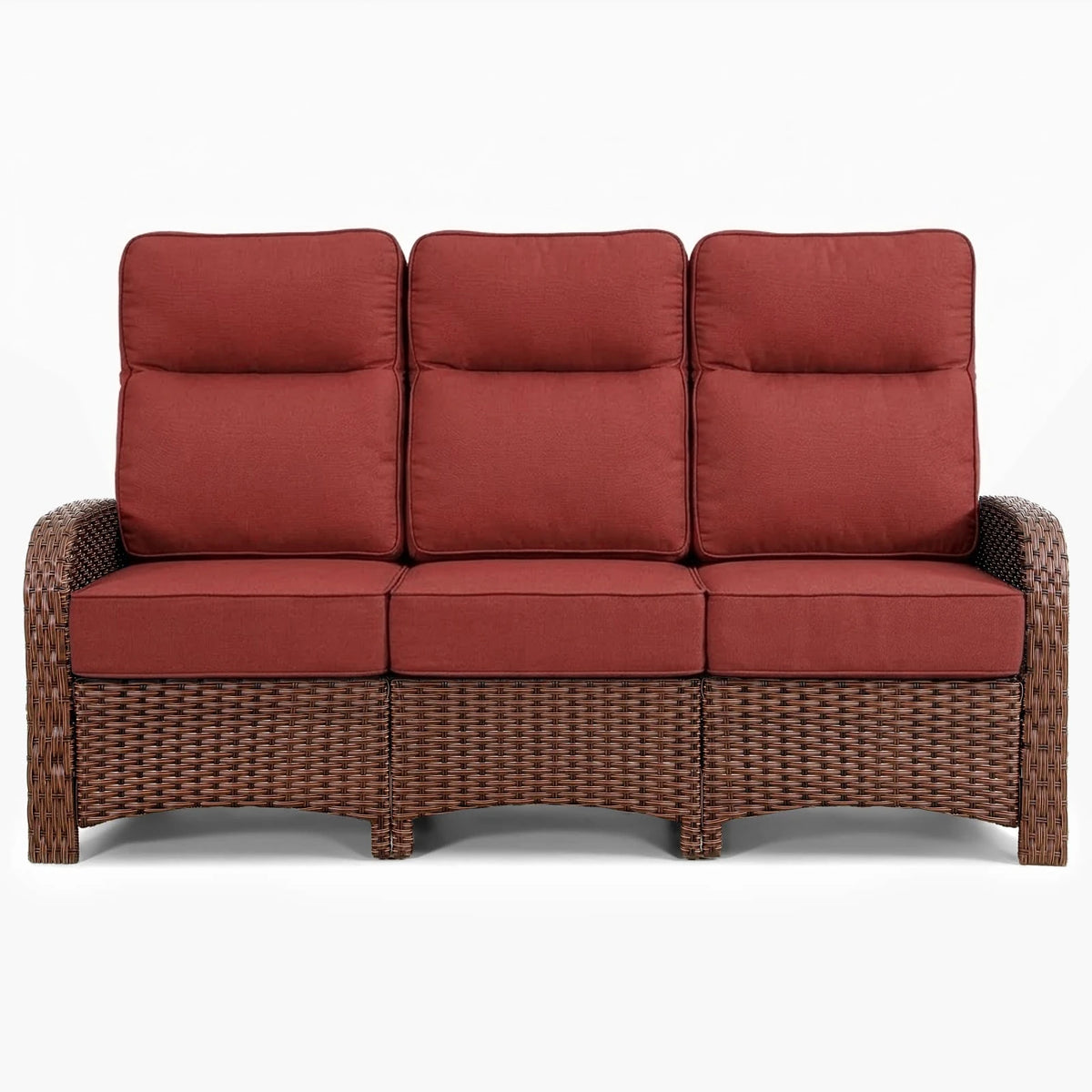Red three-seat patio wicker sofa
